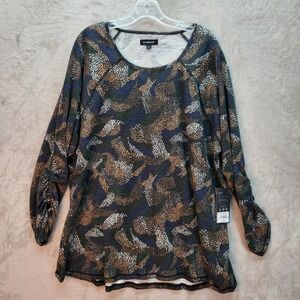 Kinesis Tunic Womens 3X Plus Long Sleeve Scoop Neck Abstract Top Workout Gym New